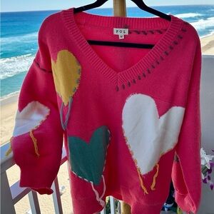 POL Pinkish Sweater with Heart Patterns